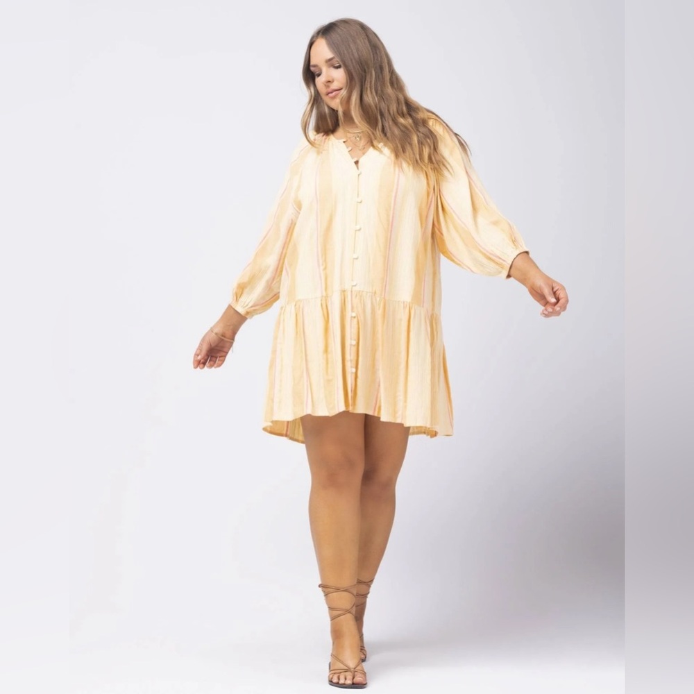 L*Space Vida Cozumel Striped Boho Dress Orange & Yellow Size L